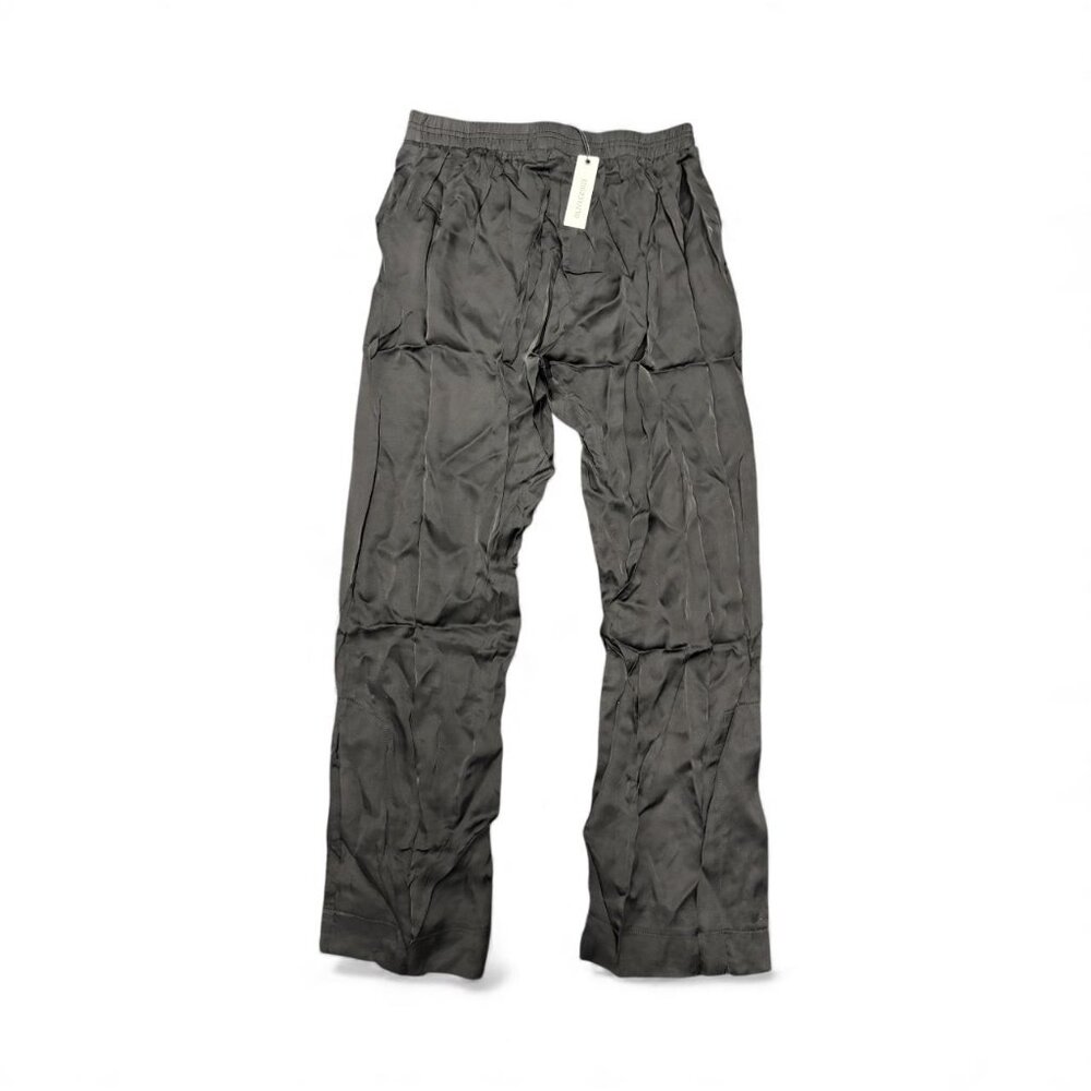 Women elastic waist silk pants size M black